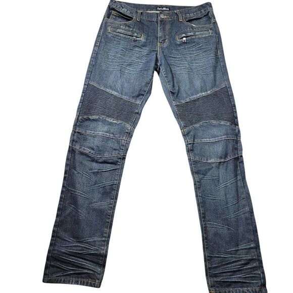 Embellish Jeans Men's 34x33.5 Moto Distressed Denim Dark Wash Slim - Picture 1 of 7